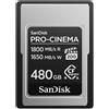 SANDISK Scheda SanDisk PRO-CINEMA CFexpress Type A - 480 GB, 480 GB, CFexpress Type A, 1800 MB/s, 1650 MB/s, antigoccia, resistente alla polvere, resistente all'acqua, nero, metallizzato