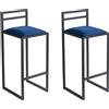 Ferro Set di sgabelli da bar 2, 95 cm, nero con schienale - sgabello da bar in metallo imbottito in stile loft - blu
