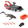 Matchbox Scialuppa di salvataggio Jurassic World con mosasauro e jeep