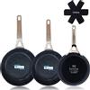 Briebe Set di 3 padelle antiaderenti in titanio nero Briebe Titan 20-24-28 cm, alluminio forgiato nero
