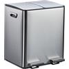 Relaxdays Cestino Relaxdays, 2 scomparti da 15 l ciascuno, secchielli interni estraibili, pedale, cucina, cestino a pedale, ferro, argento/nero