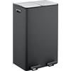 Relaxdays Cestino Relaxdays, 2 scomparti da 30 l ciascuno, secchi interni estraibili, pedale, cucina, cestino a pedale, ferro, nero/argento