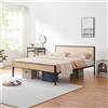 en.casa Letto in metallo 'Linköping' con testata rettangolare 160 x 200 cm nero / look rattan
