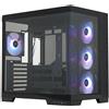 Silentware Case per PC Silentware View A-RGB Black Midi Tower, pannello frontale e finestra laterale in vetro temperato, ventole PWM RGB da 4X 120 mm, USB-C, ATX/mATX/ITX