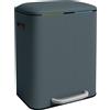 Relaxdays Cestino Relaxdays, 2 scomparti, 2x 20 l, secchi interni estraibili, chiusura ammortizzata, pedale, metallo, separatore di rifiuti da cucina, grigio