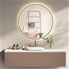 PonteSino Specchio da bagno HOKO design rotondo 80 cm Amsterdam con illuminazione LED a risparmio energetico e cornice in metallo nero. Interruttore a sfioramento.