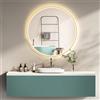 PonteSino Specchio da bagno di design HOKO rotondo da 60 cm Riga con cornice in metallo dorato. Specchio da parete rotondo illuminato a LED a risparmio energetico, interruttore a sfioramento, cambio di colore della luce.