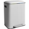 Relaxdays Cestino Relaxdays, 2 scomparti, 2x 20 l, secchi interni estraibili, chiusura ammortizzata, pedale, metallo, separatore di rifiuti da cucina, bianco