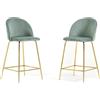 Idea New Garden Srl Set di 2 sgabelli da interno in velluto imbottito con gambe in metallo - design moderno ed elegante, ideale per isole di cucina e zone pranzo - SARA XL - Verde giada/oro