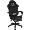 Frankystar Clutch - Sedia da Gaming Ergonomica con Cuscino Lombare Poggiatesta e Poggiapiedi in PVC Nera