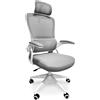 Frankystar Lyn - Sedia da uffico ergonomica ad altezza regolabile, dotata di poggiatesta, imbottitura lombare e ruote girevoli - colore bianco e grigio