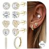 Adramata Orecchini Argento 925 con Diamanti Simulati - Set Cerchio e Bottone in Zirconi Cubici Brillanti - Anallergici per Donna e Uomo in Argento/Oro