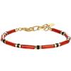 COAI Bracciale da Uomo in Corniola Rossa e Pietra Nera, Bracciale di Perline Cilindriche di Pietre Naturali e Acciaio Inox Dorato da Uomo