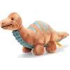 Steiff 087837 Peluche Brontosaurus, Soft Cuddly Friends, circa 28 cm, peluche di marca con bottone nell'orecchio, peluche per bambini dalla nascita, arancione scuro e petrolio