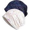 WULIQIUQIU Cappello da donna chemio con turbante elasticizzato, C-bianco+blu, Taglia unica