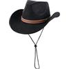 Haayymo Cappello da cowboy per uomo e donna, realizzato a mano, stile occidentale, a tesa larga, resistente, in feltro, per attività all'aperto, classico, per feste, accessorio fotografico (nero)