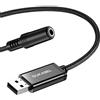 DuKabel Adattatore da Jack a USB 1.2m connettore USB A su Presa Jack da 3,5 mm, 0.5m Scheda Audio Esterna, Adattatore USB per Cuffie, Altoparlante o Microfono a 4 Poli TRRS - Nero