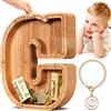 Summidate Salvadanaio Legno Bambini, Porcellino Salvadanaio Trasparente Lettera A-Z, Regalo Educativo Compleanno e Battesimo Personalizzabile con Adesivi per Ragazzi e Ragazze