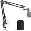 YOUSHARES Braccio Portamicrofono da Studio Professionale,Supporto per Microfono a Braccio Regolabile con filtro anti-pop, per Audio-Technica AT2020 Microfono AT2020USB + AT2035 microfono (Nero)