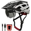 RLQA Casco Bici Uomo Donna con Luce LED Posteriore a 5 Modalità e Visiera Magnetica, Casco MTB e Bici da Strada, 24 Prese d'Aria, Leggero e Regolabile (L,58-61 cm), Nero e Bianco