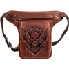 MDM Borsa da gamba moto in vera pelle uomo, marsupio biker vintage con teschio Custom Motorcycle, MDM T81 (Marrone)