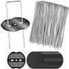 BaBahuanhuan 50 Pezzi Picchetti da Terra a U per Telo Antiallervo, 150x40mm Ancore Terreno Zincato Anti-Ruggine per Giardino, Campeggio, Tappeto Erba Sintetica, con 50 Rondelle