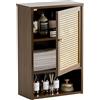 HITNET Pensile Bagno Sospeso, Armadietto da muro bagno in Rattano con Ripiani e Ante, Organizzatore Mobiletto Sospeso in Bambù Salvaspazio sopra la toilette, Noce‌