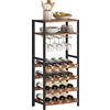 HOOBRO Portabottiglie con 16 Posti, Scaffale Porta Vino con Piano e Portacalici, 5 Ripiani per Decorazione a Bar, per Cucina, Sala da Pranzo EBF04JJ01
