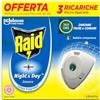 Raid Night & Day Ricarica, Antizanzare e Repellente Zanzare Inodore a Sabbia Compressa, Confezione da 3 Ricariche, Senza Profumo