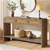 Tribesigns Tavolo Consolle da 140 cm, Tavolo da Ingresso, con 3 Cassetti in Rattan, Tavolo d'ingresso Industriale per Ingresso, Corridoio, Foyer, Soggiorno, Marrone