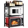 Shally Dogan Mensola Salvaspazio Estensibile Porta Microonde in Acciaio, Scaffale Cucina doppio con 2 ripiani Portaspezie, Mobile Organizer con Ganci e Piedini Antiscivolo, Design Moderno (Nero)