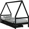 vidaXL Letto per bambini con cassetti nero 80x200 cm in legno di pino massiccio