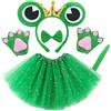 EUPSIIU Animale Costume Rana Cosplay Giochi Rana Fascia Peluche Artiglio Guanti Rana Orecchie Coda e Fiocco Tutu per Ragazze Fency Dress Up Carino Rana Costume Bambini Halloween Festa (Verde)