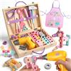 Rtomry Giochi Bambini 3 Anni, Cassetta Attrezzi Bambini Rosa con 44 pezzi Giochi Bambina Bambino 3 4 Anni Giocattolo Educativi Montessori con Trapano Elettrico e Grembiule Regalo Bambina Bambino 3 4 5 Anni