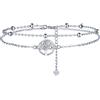 Lydreewam Albero della Vita Cavigliera Doppia per Donna Argento Sterling 925 Cavigliera Bracciale con Perline Estate Spiaggia Catena Piedi, Regolabile 22+4cm