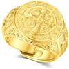 AEONSLOVE Anello Croce di San Benedetto Regolabile Argento 925 per Uomo Donna, Anello San Benedetto Aperto Aperti Anelli Regolabili per Pollice, Gioielli Religiosi (D'oro)