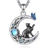 AEONSLOVE Collana Gatto e Luna per Ragazza Donna Ciondolo Pietra di Luna Argento 925 Regali per Amanti dei Gatti Gioielli Gatto Nero Wicca