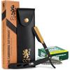 The Cambridge Cutthroat Rasoio a Mano Libera Monolama Professionale con 10 Lame da Barba Derby e Custodia Protettiva da Viaggio in Ecopelle - Nero e Oro & Acciaio Inossidabile