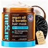 Artnaturals Maschera per capelli Argan, balsamo + set di cappa in raso, (8 oz/226 g), trattamento profondo, olio di jojoba, aloe e cheratina, ripara i capelli secchi, danneggiati, colorati, favorisce