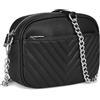 Rexmore Borsa a tracolla per telefono con cinturino a catena, borsa a tracolla leggera in pelle vegana per donna, nero