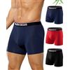 Arjen Kroos Boxer Uomo in bambù 3 Pezzi, Lunghi Mutande Uomo Boxer con Patta, Traspiranti Morbide Senza Etichetta Blu Scuro/Rosso/Nero XXL