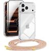 DiDaDi Set di 5 in 1 per iPhone 17 Pro Max con cinturino trasparente, custodia protettiva rimovibile con cordino, 2 pellicole protettive in vetro temperato e lente per fotocamera (Rainbow)