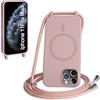 FMPCUON FNPCUON Cover Magnetica Silicone per iPhone 11 Pro Max con Cordino,Compatibile con MagSafe,Custodia con Laccio Collana Tracolla Collo Sottile TPU Antiurto Protettiva Case con Corda.Rosa