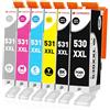 Clywenss PGI-530 CLI-531 XXL Cartucce d'inchiostro Compatibili con Canon 530 531 PGI530 CLI531 per Pixma TS8750 TS8751 TS-8750 TS-8751 Stampante, 6-Pezzi (PGBK, Nero, Ciano, Magenta, Giallo, Grigio)