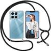 ISOI Cover con Cordino per Honor X8a, Custodia Trasparente con Collana Tracolla Laccio Collo Ultra Sottile Morbido TPU Silicone Antiurto AntiGraffio Antiscivolo Case, Nero