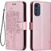 Topme Custodia in Pelle per Motorola Moto e32 / Moto e32s (6.5 Inches), [ Cover per Telefono in Stile Gatto e Albero] - Oro rosa