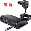 OOWOLF 148 W Caricatore Auto type-C Retrattile PD 3.0, 9 in 1,Accendisigari Caricatore 12V/24V,Presa Multipla con Voltmetro,Ricarica Rapido Caricabatterie,Accessori Auto Campeggio Viaggio