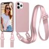 Jrkvniv Cordino Cover Compatible con iPhone 11 Pro Max Case, Necklace Cover Corda Custodia Collana Case Anti Graffio Antiurto Cellulare Bumper Silicone Liquido Shell iPhone 11 Pro Max Tracolla, Rosa