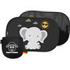 Fluffy's World Parasole auto bambini - UPF50+ anti-UV - DEKRA testato - omologato KBA (autorita federale tedesca) - elettrostatico senza ventose - GSM105+ 44x36 cm - Elefante - tendine parasole auto bambini