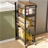 Kssiaz Carrello Portaoggetti Sottile con Ruote, Carrello a 4 Ripiani con Maniglia, 9,1 di Profondità, Altezza Regolabile, Scaffale Mobile Multiuso per Cucina, Bagno, Lavanderia, Nero+Marrone